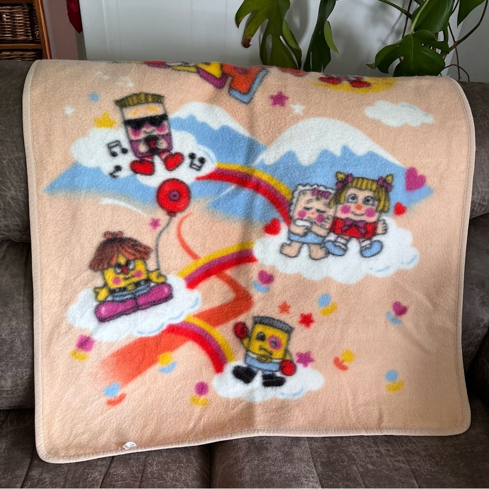 Vintage Yamaken Pillow People Blanket Tan Acrylic Polyester Japan RARE Fleece - Picture 4 of 8